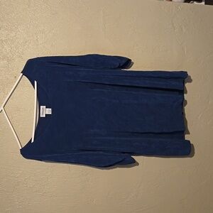 Chicos Travelers Split Shoulder Short Sleeve Blouse Seafaring Blue Size 3 XL